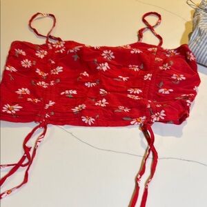Hollister Red Floral Ruched Crop Top